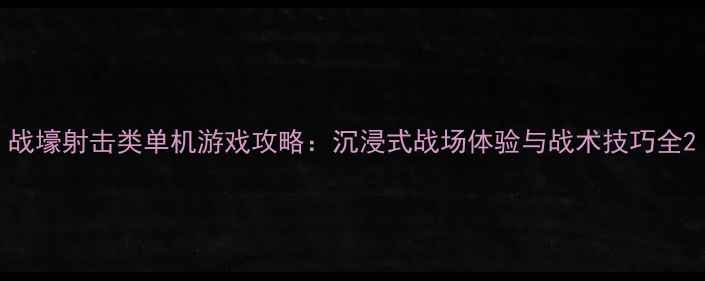 图片 战壕射击类单机游戏攻略：沉浸式战场体验与战术技巧全2
